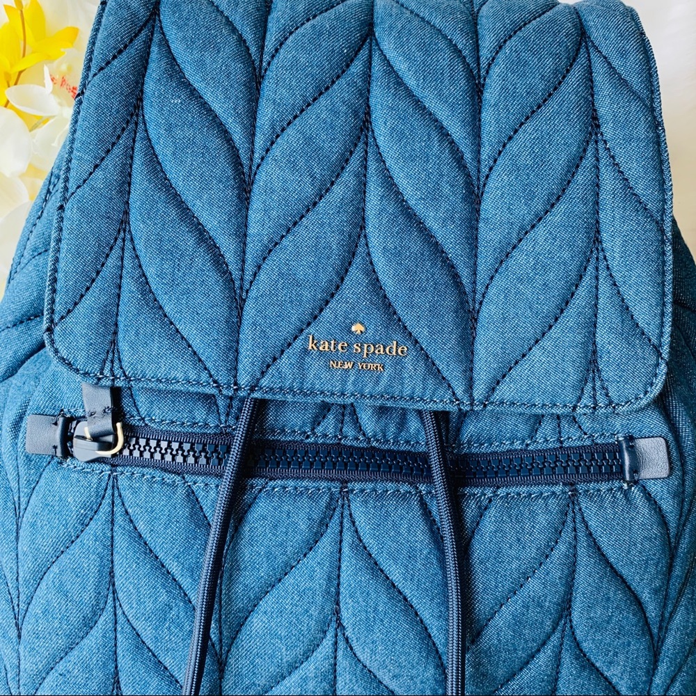 KATE SPADE ELLIE LARGE FLAP BACKPACK DENIM QUILTED - Picture 5 of 8